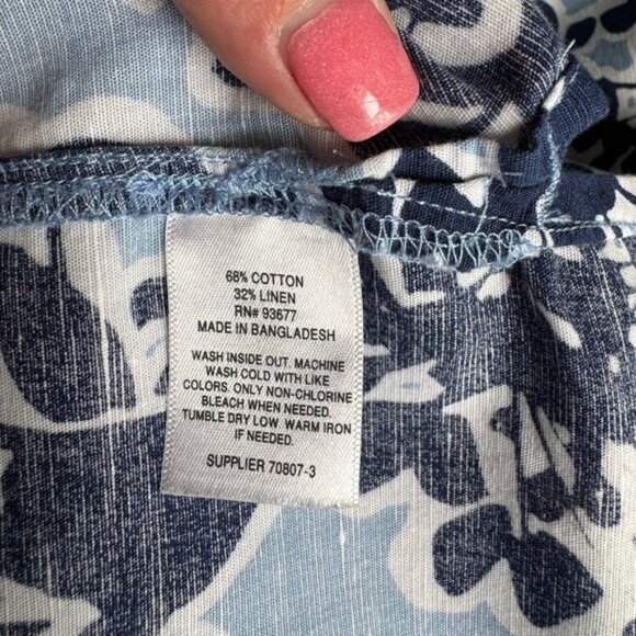 St Johns Bay‎ Womens Linen Top Blouse Size 2X Artsy Floral Beachy Bohemian Blue - Picture 7 of 8